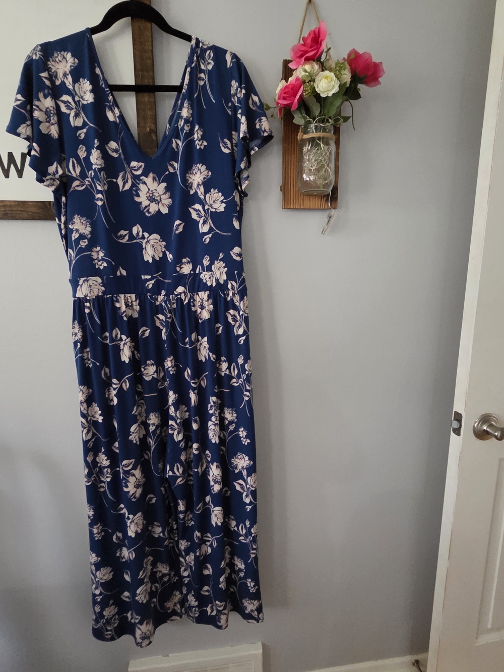 Navy Blue Floral V-Neck Romper -Size XXL